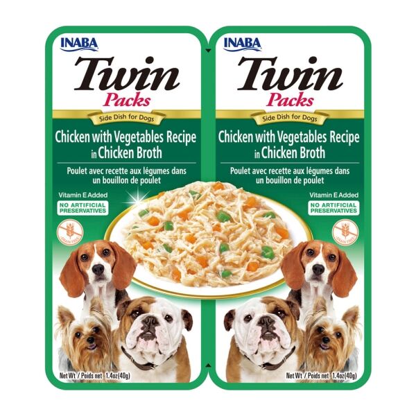 <strong>Inaba</strong> Twin Packs for Dogs, Snack Húmedo para Perros, Pollo con Verduras en Caldo de Pollo, 2 sachet de 40 gr