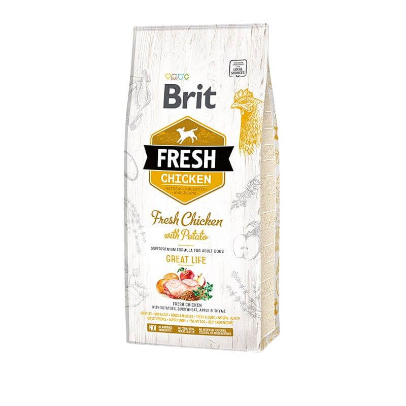 <strong>Brit Fresh</strong> Chicken with Potato, Alimento Seco para Perros, Adulto, Pollo con Papa, bolsa de 2.5-12 kg