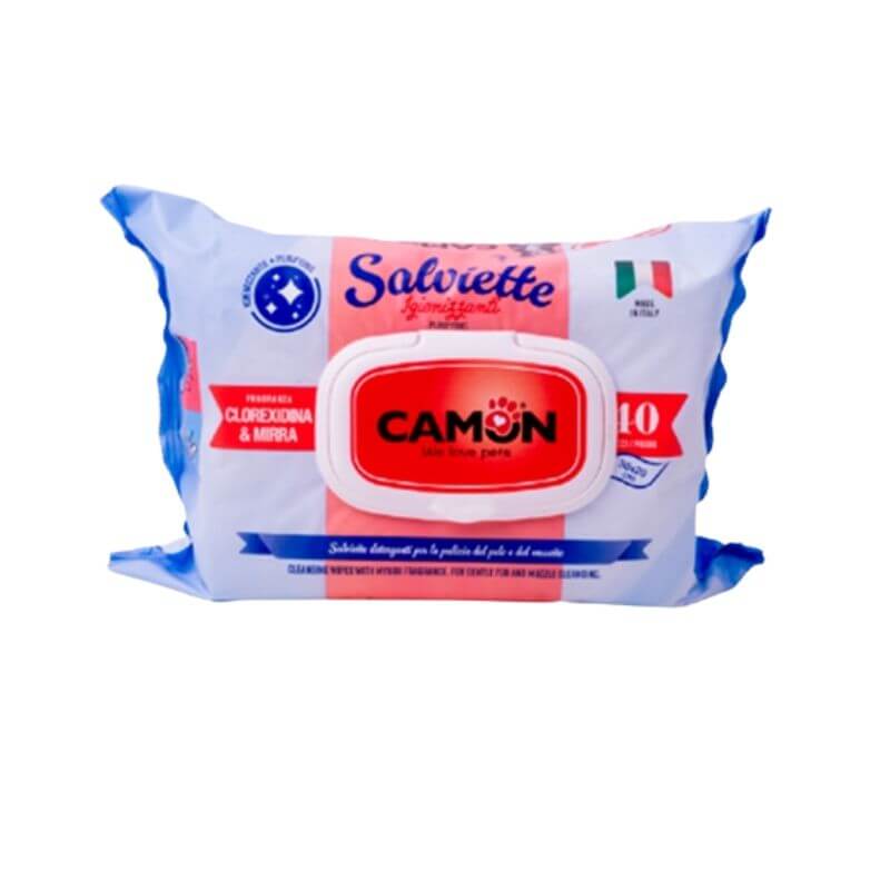 <strong>Camon</strong> Salviette, Toallitas Húmedas con Clorhexidina y Mirra para Perros y Gatos, 40 Unidades