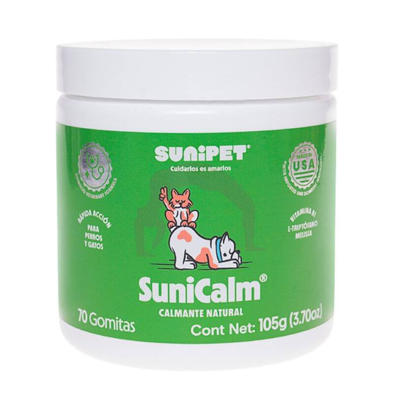 <strong>Sunipet Sunicalm</strong> Suplemento Calmante Natural en Gomitas para Perros y Gatos, envase de 70 gomitas, 105 gr