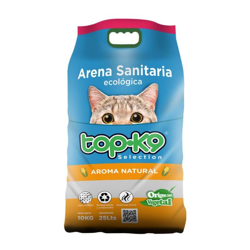 <strong>Top-K9</strong> Ecológica Natural, Arena Sanitaria Vegetal para Gatos, Rápida Absorción, Bolsa de 10 kg