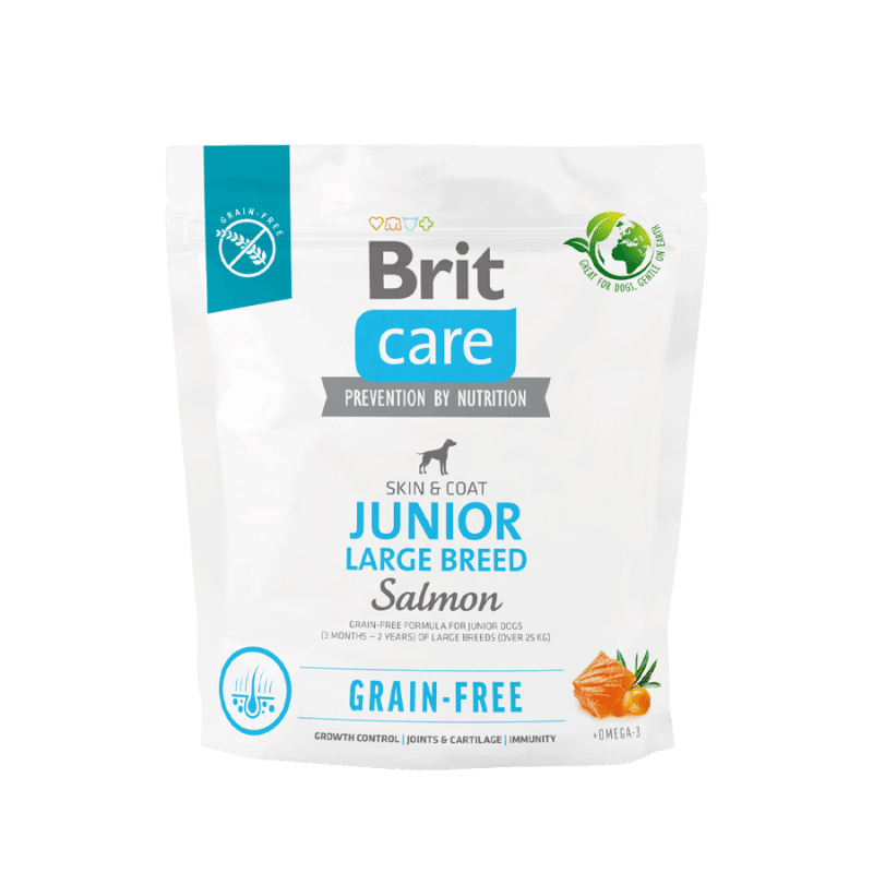 <strong>Brit Care</strong> Grain Free Junior Large Breed, Alimento Seco para Perros Cachorros, Raza Grande/Gigante, Salmón Libre de Granos, bolsa de 1 kg