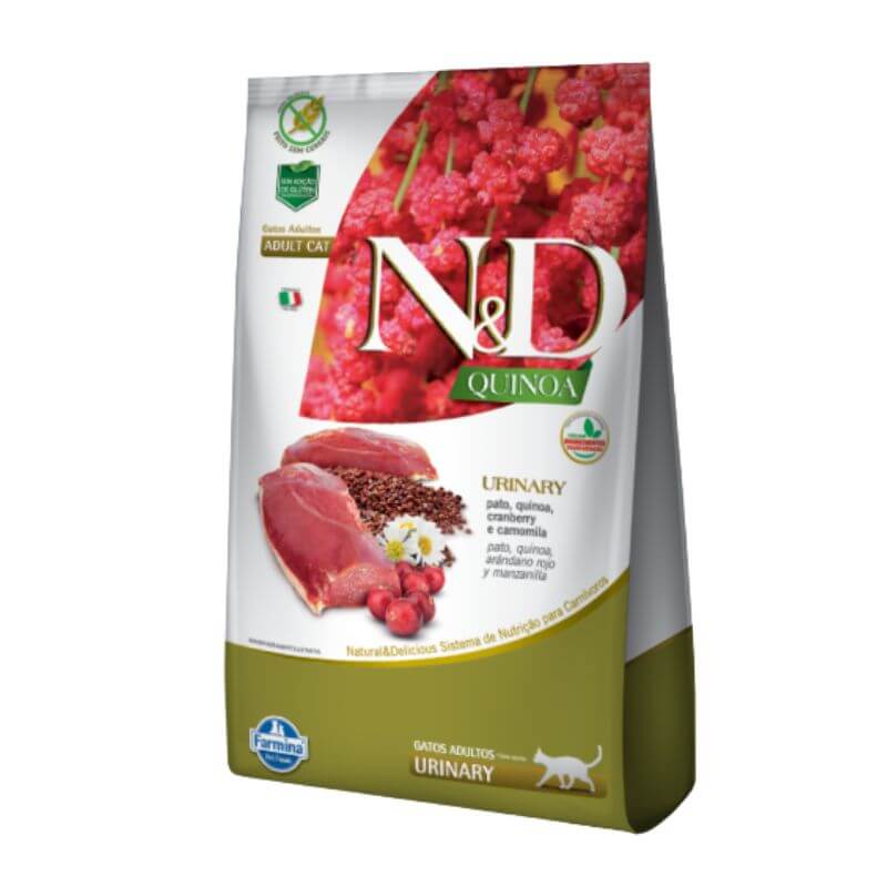 <strong>N&D</strong> Quinoa Adult Cat Urinary, Alimento Seco para Gatos Adulto, Pato, Quinoa, Arándano Rojo y Manzanilla, bolsa de 1.5 kg