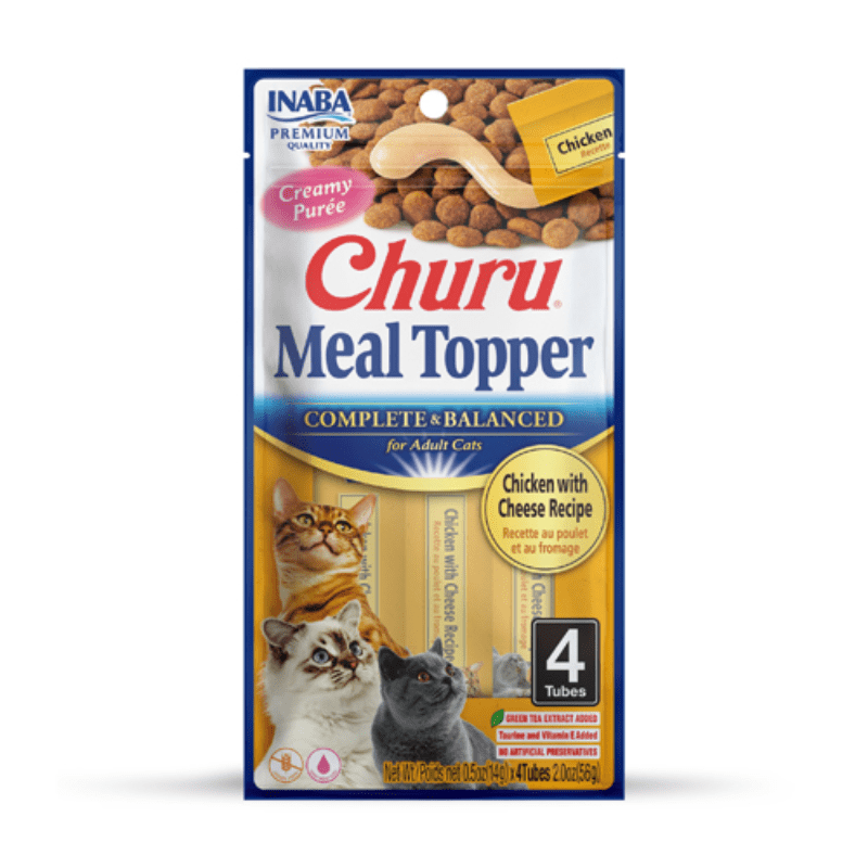 <strong>Inaba</strong> Churu Meal Topper, Alimento Húmedo para Gatos, Topper o Saborizante, Pollo con Queso, 4 tubos de 14 gr