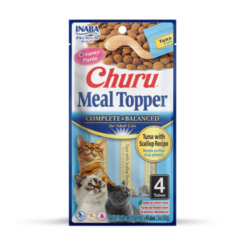 <strong>Inaba</strong> Churu Meal Topper, Alimento Húmedo para Gatos, Topper o Saborizante, Atún con Ostión, 4 tubos de 14 gr