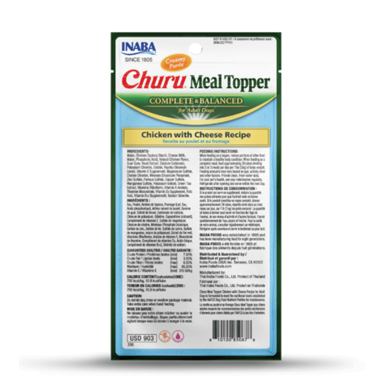 <strong>Inaba</strong> Churu Meal Topper, Alimento Húmedo para Perros, Topper o Saborizante, Pollo y Queso, 4 tubos de 14 gr - Imagen 2