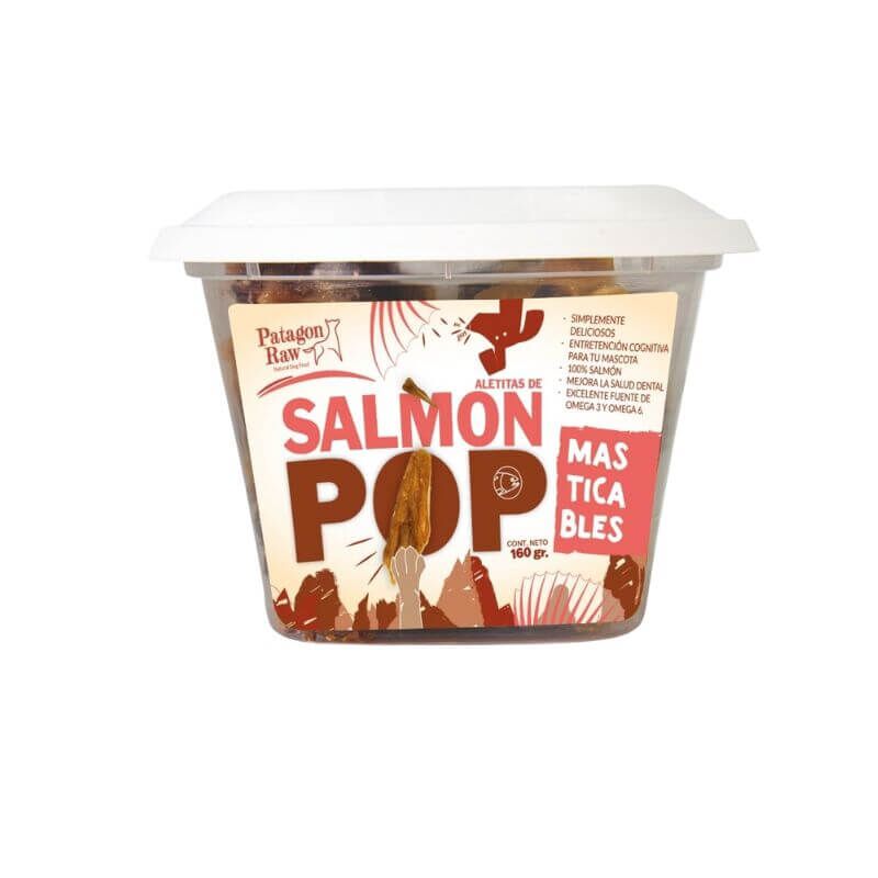 <strong>Patagon Raw</strong> Salmón Pop, Snack para Perros, Aletitas de Salmón Masticable, pote de 160 gr