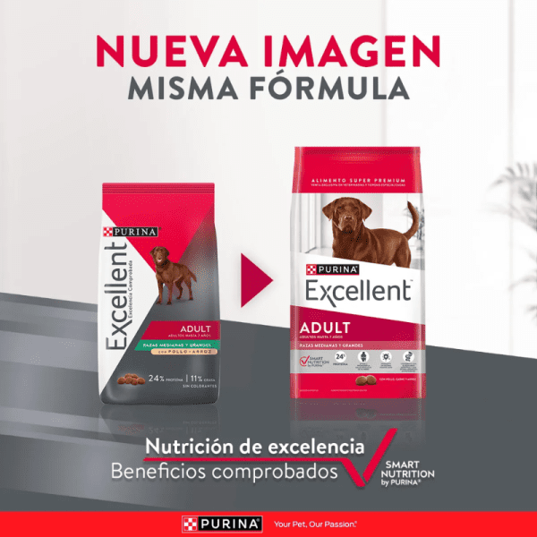 <strong>Purina Excellent</strong> Alimento Seco para Perros, Adulto, Raza Mediana/Grande, bolsa de 12 kg - Imagen 2