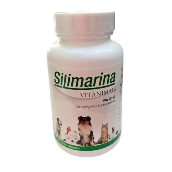 <strong>Vitanimal</strong> Silimarina Suplemento Natural, Protector Hepático para Perros y Gatos, frasco con 30 comprimidos