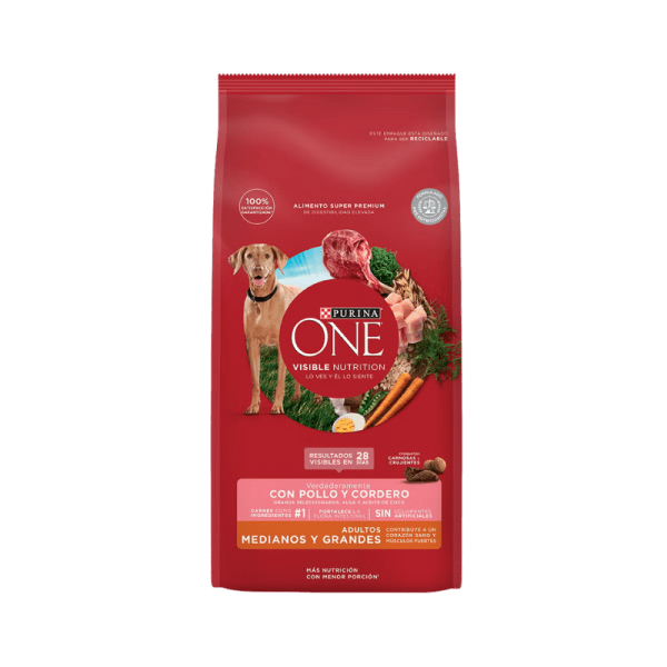 <strong>Purina ONE</strong> Alimento Seco para Perros, Adulto, Raza Mediana/Grande, Pollo y Cordero, bolsa de 6-12 kg