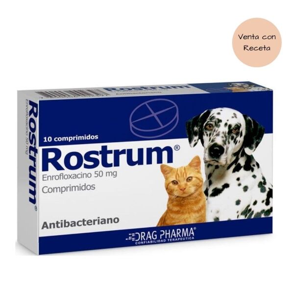 <strong>Rostrum</strong> Antibacteriano (Enrofloxacino), Antibiótico para Perros y Gatos, 50 mg, 10 comprimidos (RECETA RETENIDA)