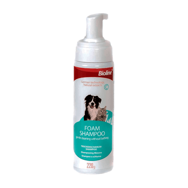 <strong>Bioline</strong> Foam Shampoo para Perros y Gatos, Espuma Limpiadora sin Enjuague, Envase de 220 gr