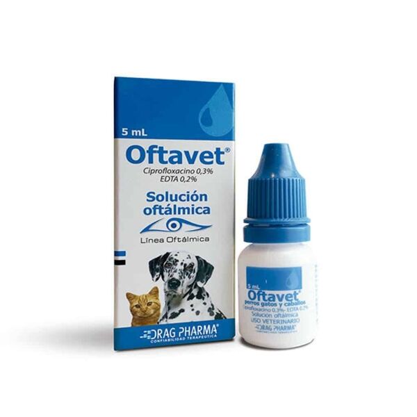 <strong>Oftavet</strong> Solución Oftálmica Antibiótica, Alivio Infecciones Oculares para Perros, Gatos y Caballos, gotario de 5 ml (RECETA RETENIDA)
