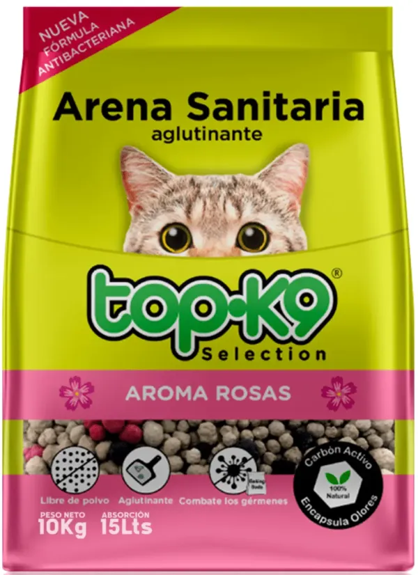 <strong>Top-K9</strong> Aglutinante Aroma Rosas, Arena Sanitaria Mineral para Gatos