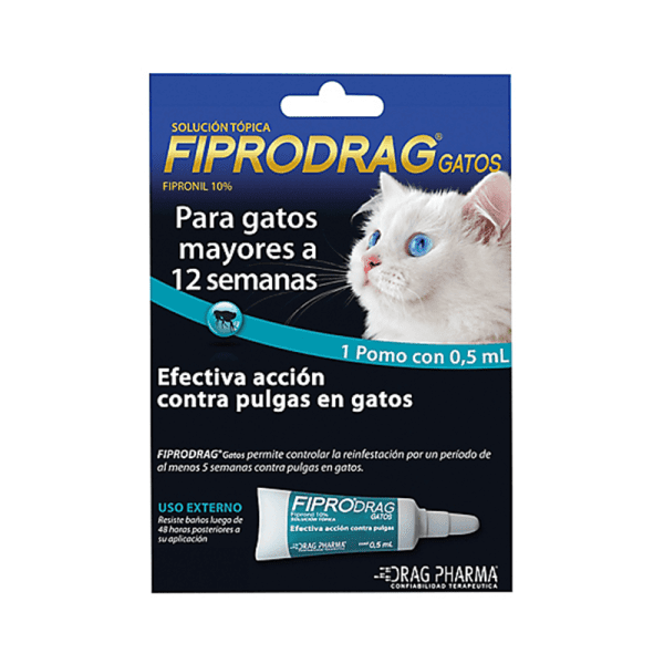 <strong>Fiprodrag</strong> Solución Tópica, Antiparasitario Externo para Gatos, desde 12 semanas de edad, 1 pipeta de 0.5 ml
