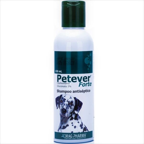<strong>Petever Forte</strong> Shampoo Antiséptico Dermatológico para Perros y Gatos, Control de Bacterias y Levaduras, botella de 150 ml