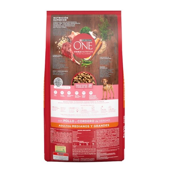 <strong>Purina ONE</strong> Alimento Seco para Perros, Adulto, Raza Mediana/Grande, Pollo y Cordero, bolsa de 6-12 kg - Imagen 2