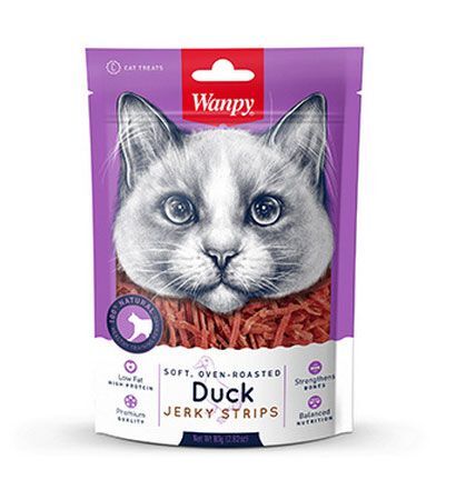 <strong>Wanpy</strong> Cat, Soft Duck Jerky Strips, Snack para Gatos, Tiritas de Charqui de Pato, bolsa de 80 gr