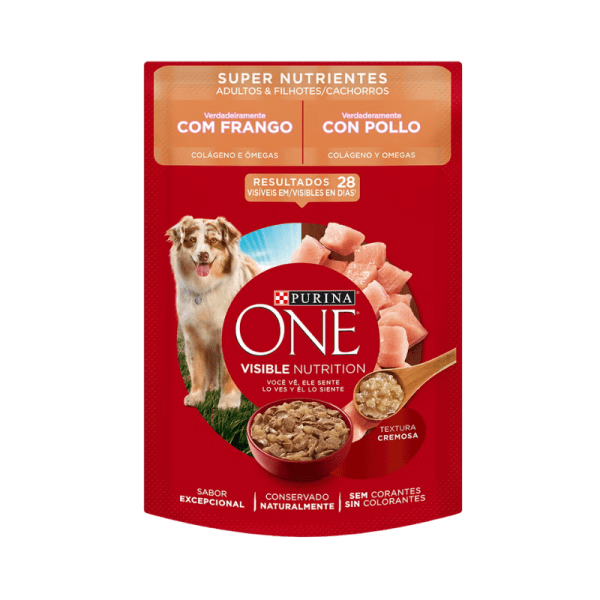 <strong>Purina ONE</strong> Super Nutrientes, Alimento Húmedo para Perros, Cachorro y Adulto, Pollo, sobre de 85 gr
