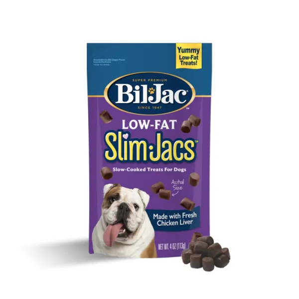 <strong>Bil Jac</strong> Low Fat Slim Jacs, Snack para Perros, Bajo en Grasa sabor Hígado de Pollo, bolsa de 113 gr