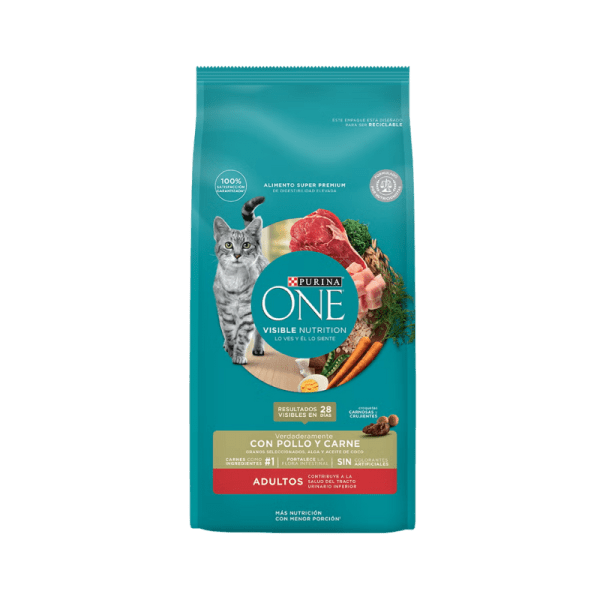 <strong>Purina ONE</strong> Alimento Seco para Gatos Adultos, Pollo y Carne, bolsa de 2-6 kg