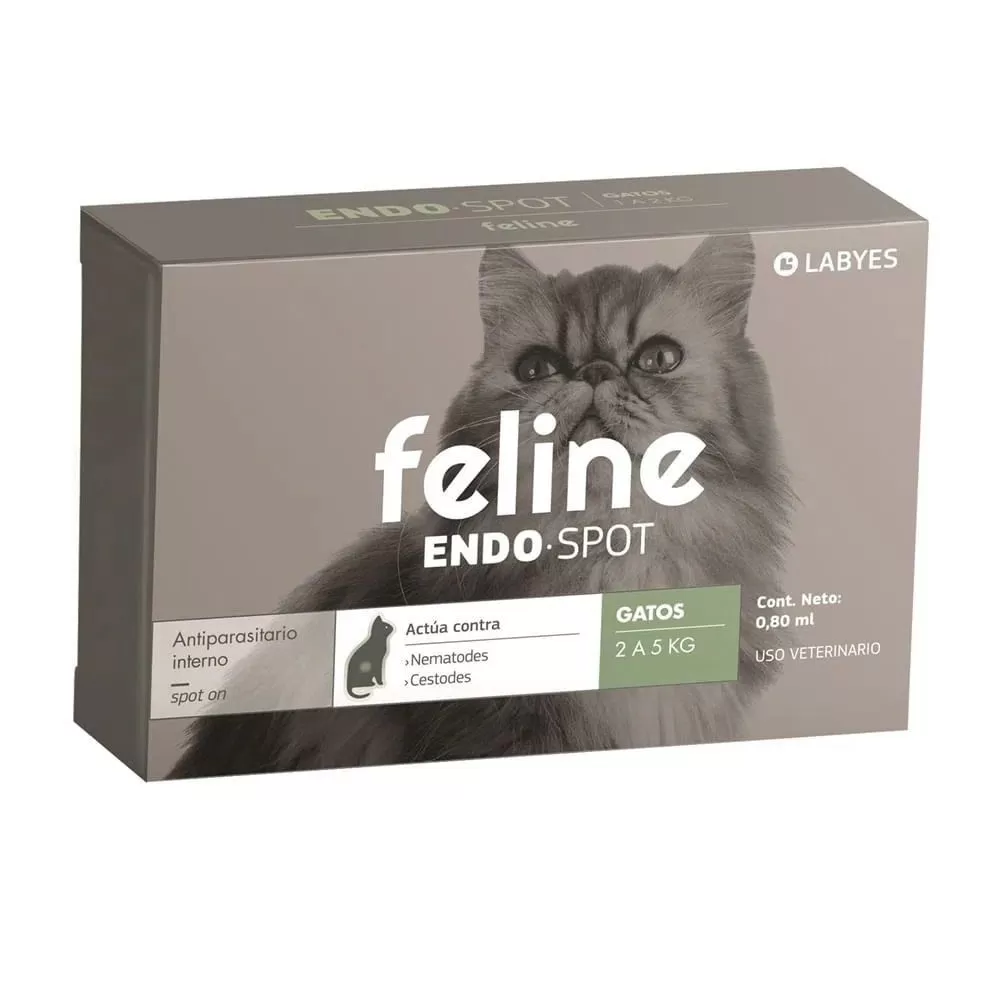 <strong>Feline</strong> ENDO SPOT Solución Tópica, Antiparasitario Interno para Gatos, 2-5 kg, 1 pipeta de 0.8 ml (dosis mensual)