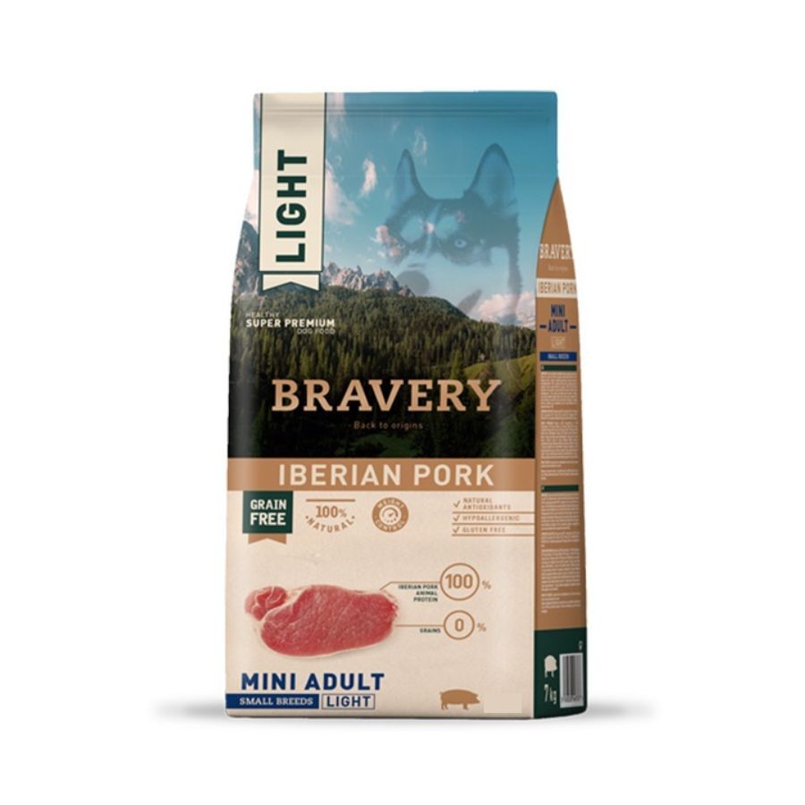 <strong>Bravery</strong> Light Alimento Seco para Perros, Adulto, Raza Pequeña, Cerdo Ibérico Light, bolsa de 2-7 kg