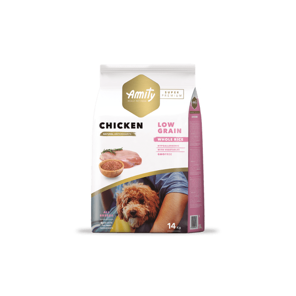 <strong>Amity</strong> Chicken Low Grain, Alimento Seco para Perros, Adulto, Pollo Bajo en Granos, bolsa de 4-14 kg