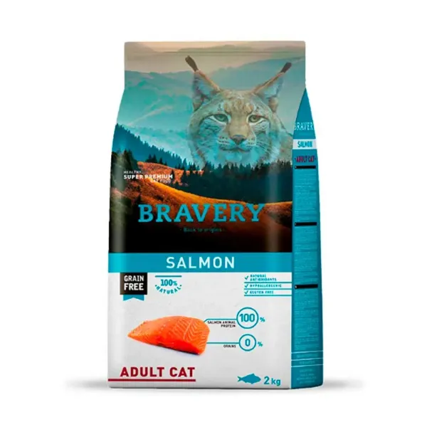 <strong>Bravery</strong> Salmon Adult Cat, Alimento Seco para Gatos Adultos, Salmón, bolsa de 2-7 kg