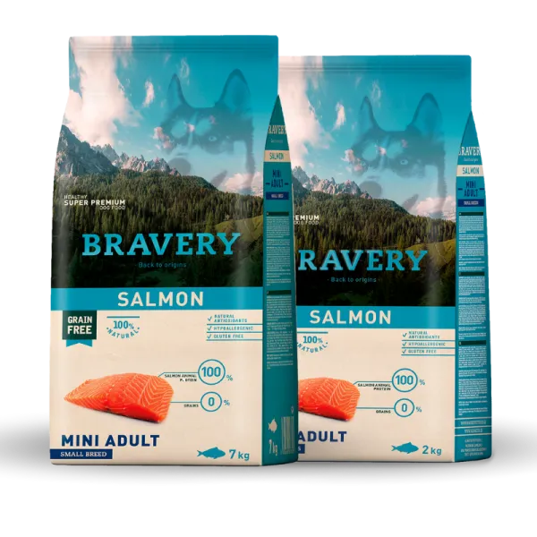 <strong>Bravery</strong> Alimento Seco para Perros, Adulto, Raza Mini/Pequeña, Salmón, bolsa de 2-7 kg