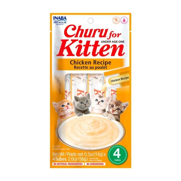 <strong>Inaba</strong> Churu Kitten, Snack Húmedo para Gatitos, Pollo, 4 tubos