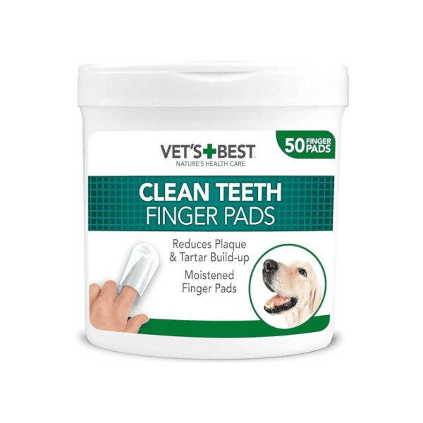 <strong>Vet's Best</strong> Clean Teeth, Toallitas Dentales Punta de Dedo para Perros y Gatos, Refrescante con Menta, 50 Unidades