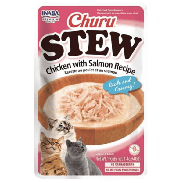 <strong>Inaba</strong> Churu Stew, Snack Húmedo y Cremoso para Gatos, Pollo y Salmón, sachet de 40 gr
