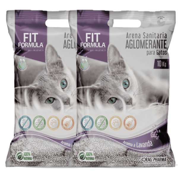 <strong>Fit Formula</strong> Arena Sanitaria Aglomerante para Gatos con Bentonita y Aroma Lavanda, 2 Bolsas de 10 kg