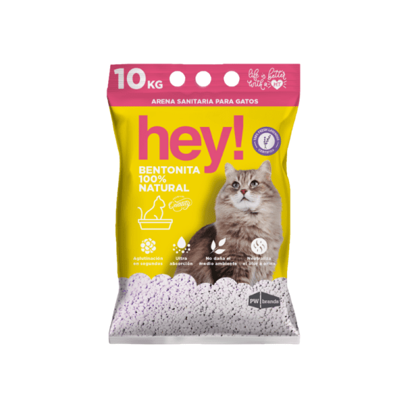 <strong>Hey!</strong> Arena Sanitaria Aglutinante para Gatos con Bentonita y Aroma a Lavanda, Bolsa de 10 kg