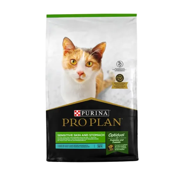 <strong>Purina Pro Plan</strong> Sensitive Skin and Stomach, Alimento Seco para Gatos con Piel y Estomago Sensible, Pavo, bolsa de 3 kg