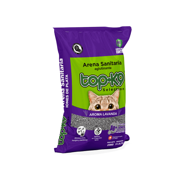 <strong>Top-K9</strong> Iones de Plata, Arena Sanitaria Aglutinante para Gatos, Aroma Lavanda, Bolsa 25 kg