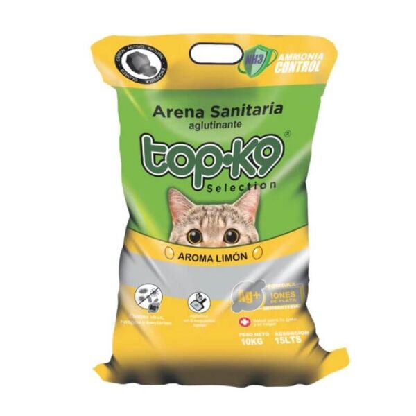 <strong>Top-K9</strong> Iones de Plata, Arena Sanitaria Aglutinante para Gatos, Aroma Limón, Bolsa de 10 kg