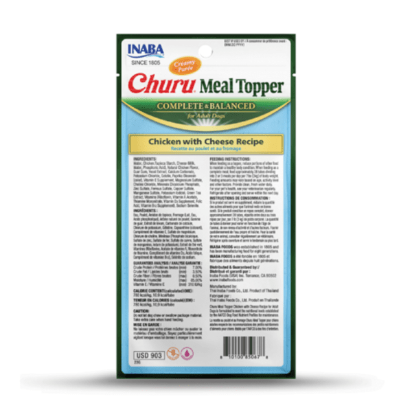 <strong>Inaba</strong> Churu Meal Topper, Alimento Húmedo para Perros, Topper o Saborizante, Pollo y Queso, 4 tubos de 14 gr - Imagen 2