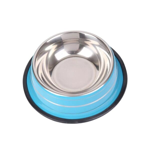 <strong>Guau!</strong> Plato de Acero Inoxidable Antideslizante, color Celeste ,Talla M, Diámetro de la base 25 cm