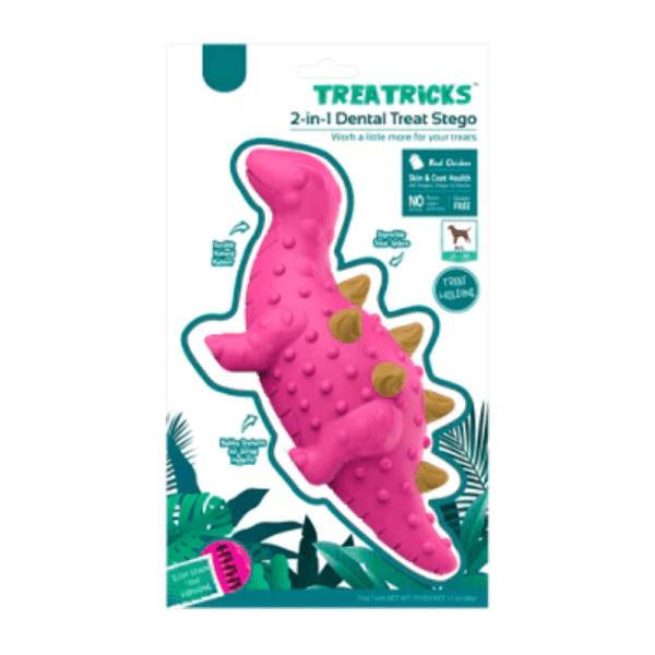 <strong>Natura Nourish</strong> Treatrick Stego, Estegosaurio de Juguete Dental y Dispensador de Snacks para Perros, Caucho Natural