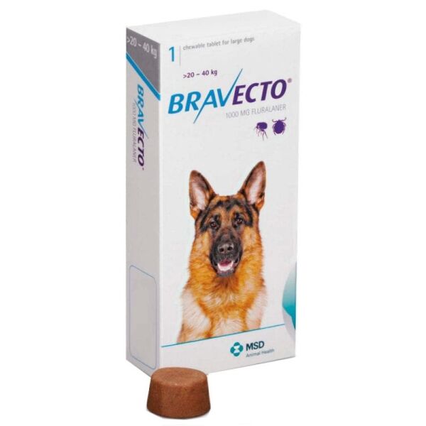 <strong>Bravecto</strong> Antiparasitario Externo para Perros, 20-40 kg, 1 comprimido masticable (dosis cubre 3 meses) - Imagen 2