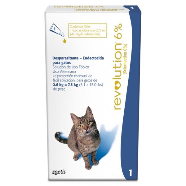 <strong>Revolution</strong> 6% Solución Tópica, Antiparasitario Externo para Gatos, 2.6-7.5 kg, 1 pipeta de 0.75 ml (dosis mensual)