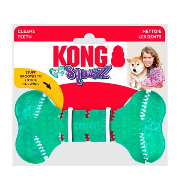 <strong>KONG</strong> Squeezz Dental Bone, Hueso Masticable de Juguete para Perros, Textura Limpia Dientes y Rellenable
