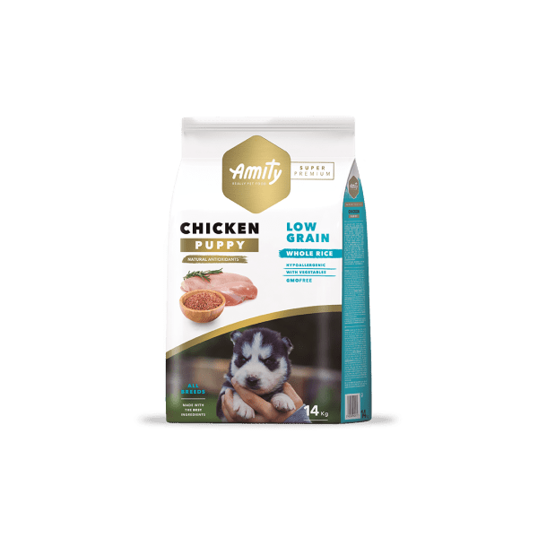 <strong>Amity</strong> Chicken Puppy Low Grain, Alimento Seco para Perros, Cachorro, Pollo Bajo en Granos, bolsa de 4-14 kg