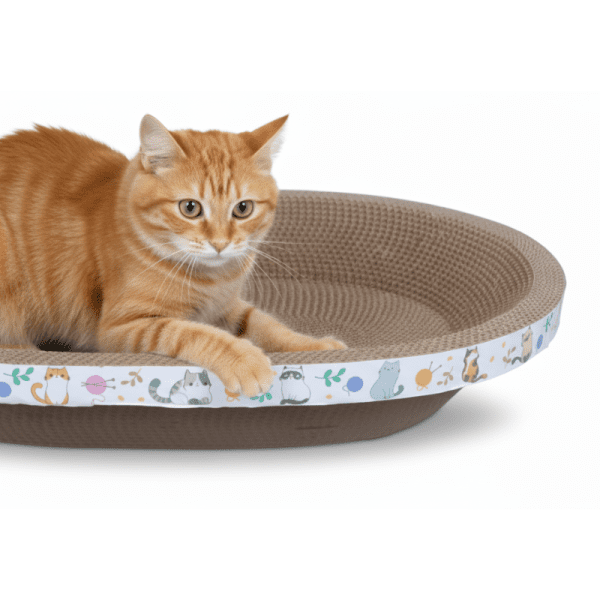 <strong>Guau!</strong> Rascador de Cartón para Gatos Ovalado, Con Catnip, Café con Diseños - Imagen 4