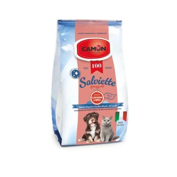 <strong>Camon</strong> Salviette, Toallitas Húmedas con Clorhexidina y Mirra para Perros y Gatos, 100 Unidades