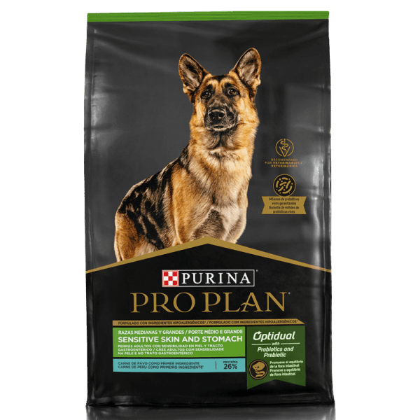 <strong>Purina Pro Plan</strong> Sensitive Skin and Stomach Alimento Seco para Perros Piel y Estómago Sensible, Raza Mediana/Grande, bolsa de 12 kg
