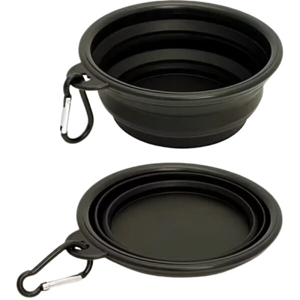 <strong>Guau!</strong> Plato Retráctil de silicona para paseos, Negro, medidas 17x6 cm