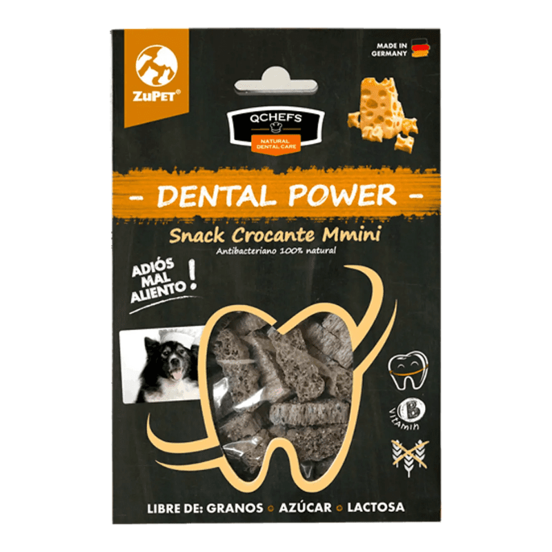 <strong>ZuPet</strong> QChefs Dental Power Crocante Mmini, Snack Dental para Perros Mini y Pequeños, Crocantes de Queso, bolsa de 65 gr